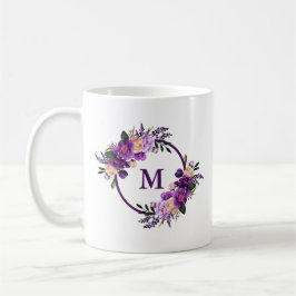 Watercolor-lila ultraviolettes Blumenmonogramm Kaffeetasse