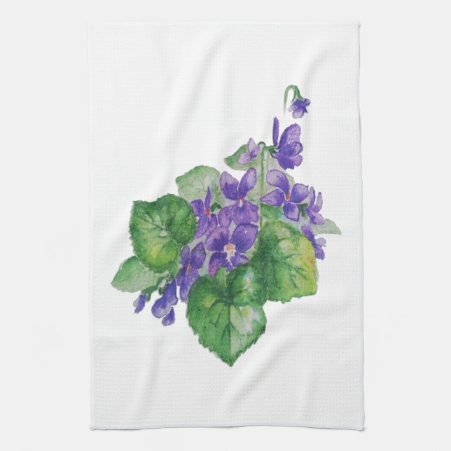WATERCOLOR Lila Violett-Blume Geschirrtuch (Vertikal)