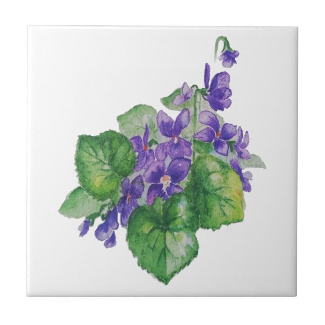 WATERCOLOR Lila Violett Blume Individuelle Name Fliese (Vorderseite)