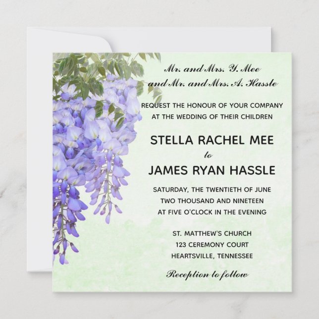 Watercolor Lila Wisteria Hochzeit Einladung (Vorderseite)