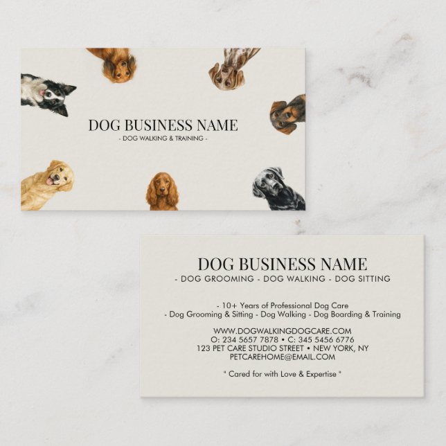 Watercolor Lilac Dog Breeds Pet Sitter Visitenkarte (Vorne/Hinten)