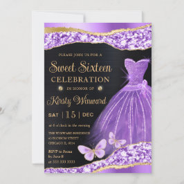 Watercolor Lilac Gold Glitzer Dress 16 . Geburtsta Einladung