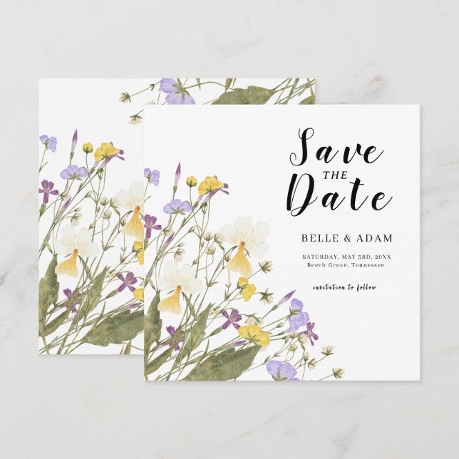 Watercolor Lilac Wedding Save The Date (Vorne/Hinten)
