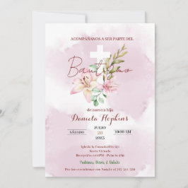 Watercolor lily baptism invitation einladung