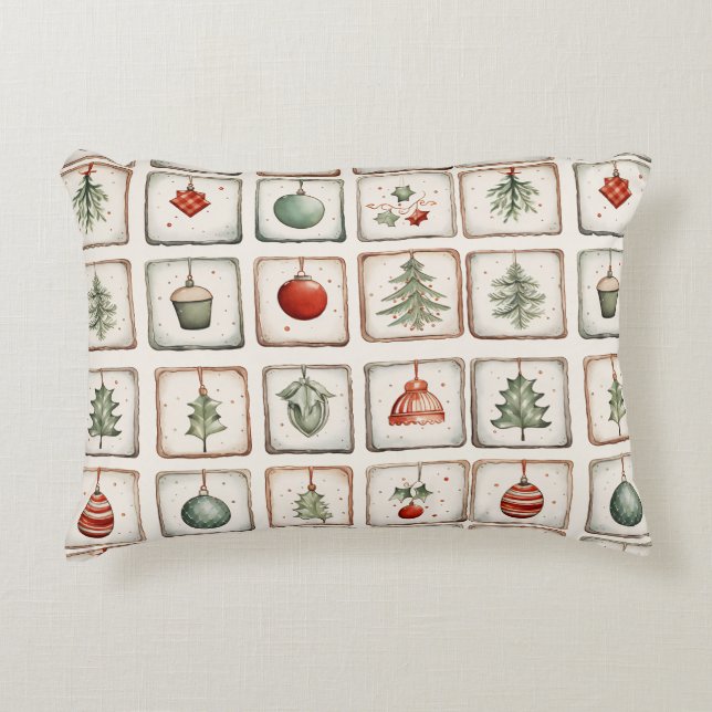 Watercolor Lineart Christmas Pattern Dekokissen (Vorderseite)