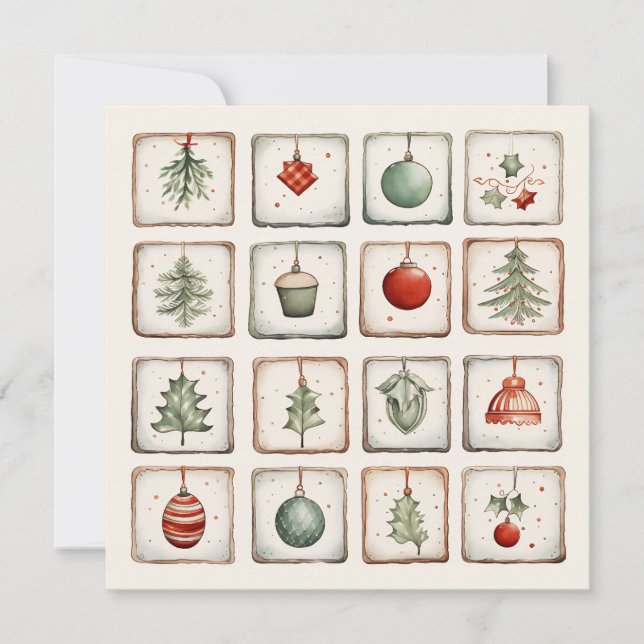 Watercolor Lineart Christmas Pattern Einladung (Vorderseite)