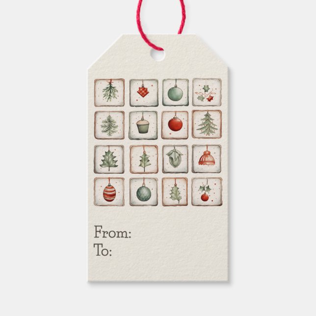 Watercolor Lineart Christmas Pattern Geschenkanhänger (Vorderseite)