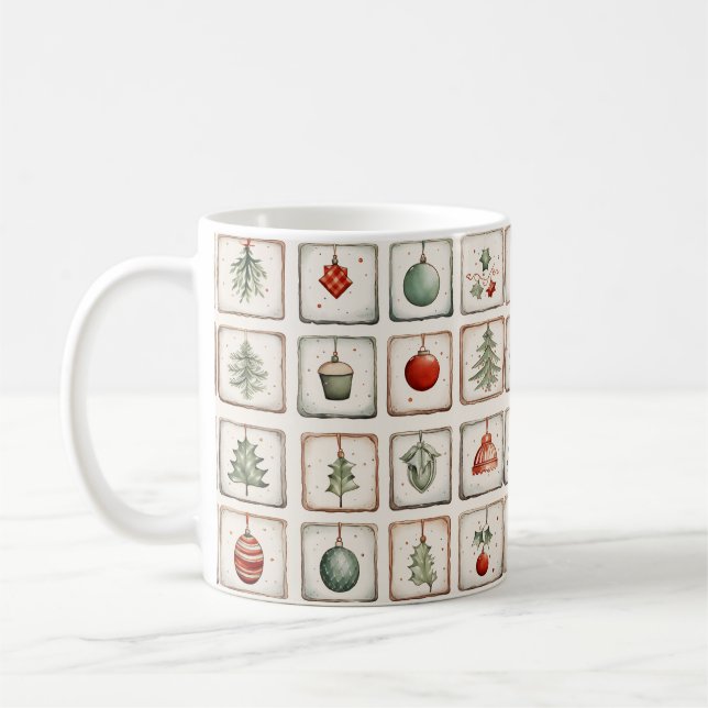 Watercolor Lineart Christmas Pattern Kaffeetasse (Links)