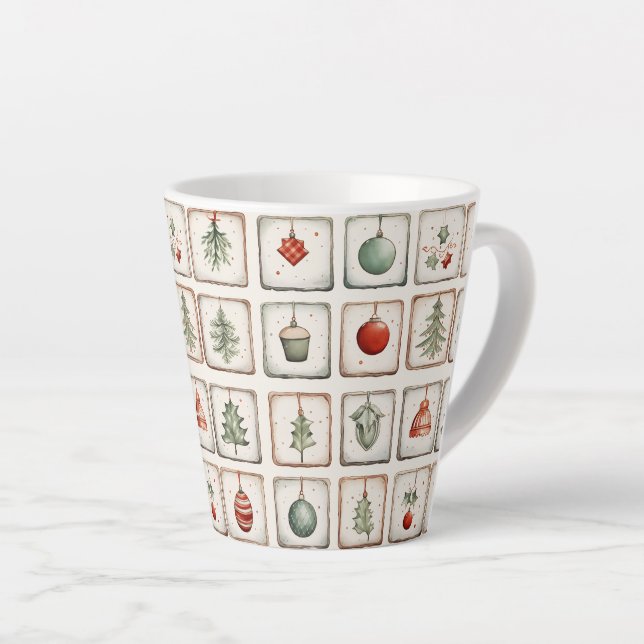 Watercolor Lineart Christmas Pattern Milchtasse (Rechte Ecke)
