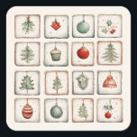 Watercolor Lineart Christmas Pattern Quadratischer Aufkleber<br><div class="desc">Niedliche Aquarellkunst,  kleine Plätze mit einfachen Weihnachtsbildern,  Ornamenten und Dekorationen,  in Weihnachtsfarben. Cartoon in verschiedenen Varianten,  Strümpfe und Bläserschmuck,  Weihnachtskränze in sanften Farben</div>