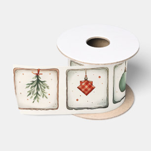 Watercolor Lineart Christmas Pattern Satinband