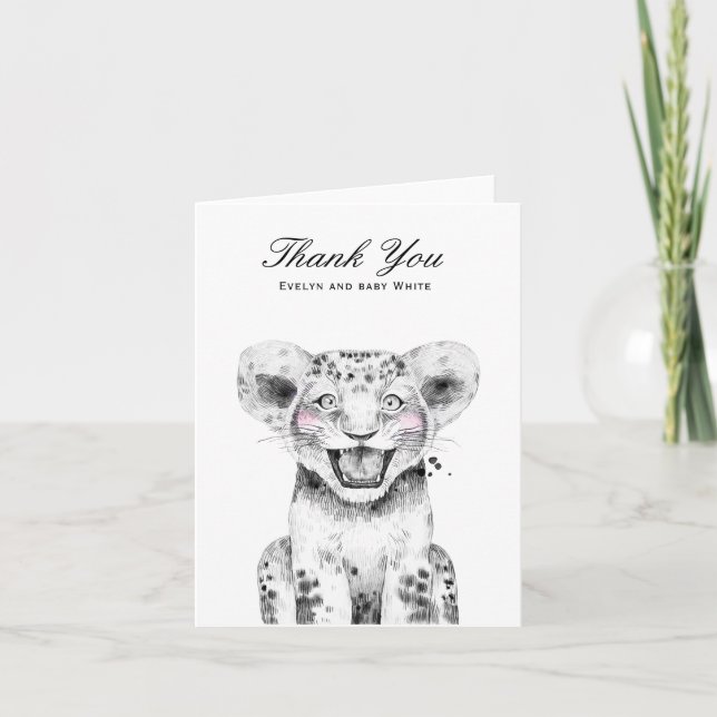 Watercolor Lion Cub | Babydusche Dankeschön Karte (Vorderseite)
