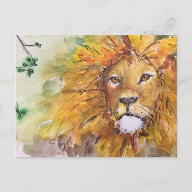 Watercolor Lion Postcard Postkarte (Vorderseite)