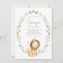 Watercolor Lion Prince Wreath Birthday Party Einladung