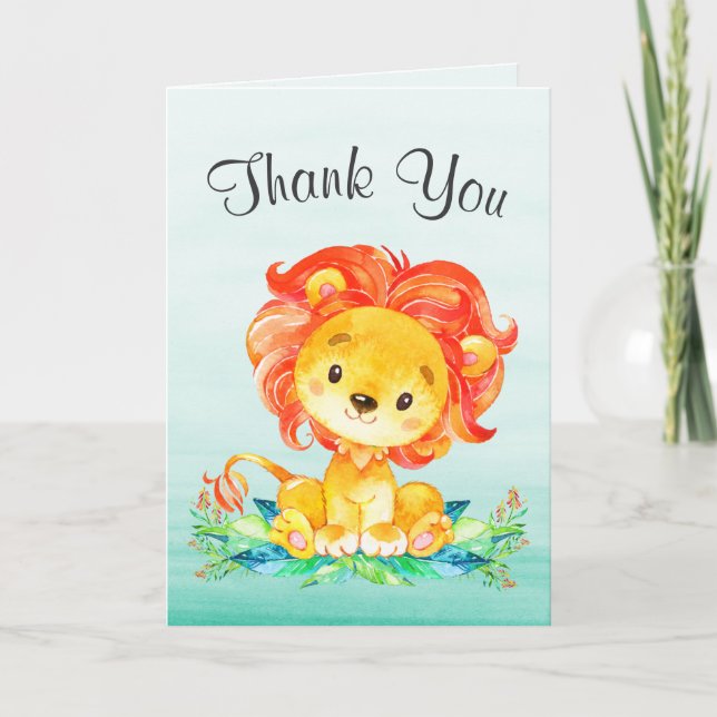 Watercolor Lion Vielen Dank Dankeskarte (Vorderseite)