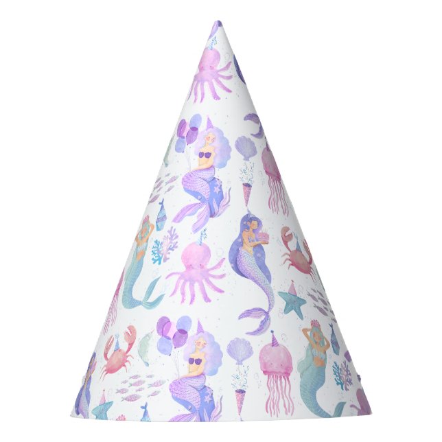 Watercolor Little Mermaid Magical Birthday Party Partyhütchen (Vorderseite)