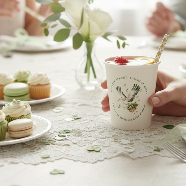 Watercolor Little Sprout stork Baby Shower Pappbecher (Von Creator hochgeladen)
