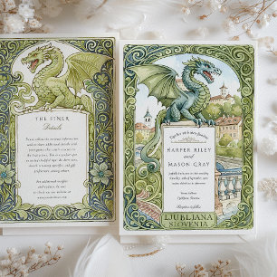 Watercolor Ljubljana Slovenien Dragon Wedding Einladung
