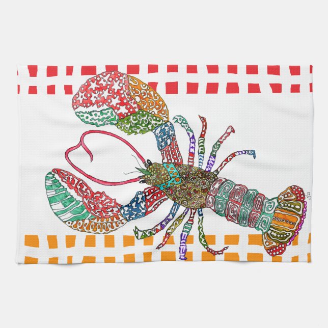 Watercolor Lobster Crustacean Kitchen Towel Geschirrtuch (Horizontal)