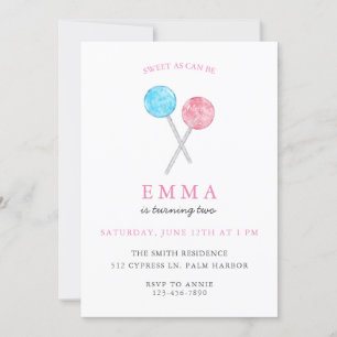 Watercolor Lollipop Invitation de fête d'anniversa