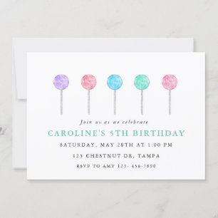Watercolor Lollipop Invitation de fête d'anniversa