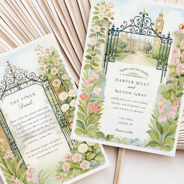 Watercolor London Garden Gates Wedding Einladung (Von Creator hochgeladen)