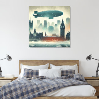 Watercolor London Skyline mit Dirigible Leinwanddruck