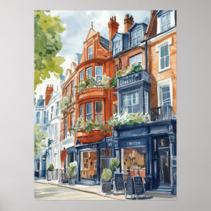 Watercolor London: Viktorianische Stadthäuser Poster