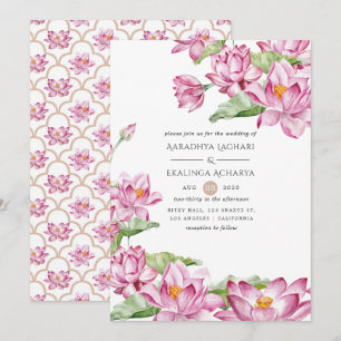 Watercolor Lotus Blume Indian Wedding Einladung