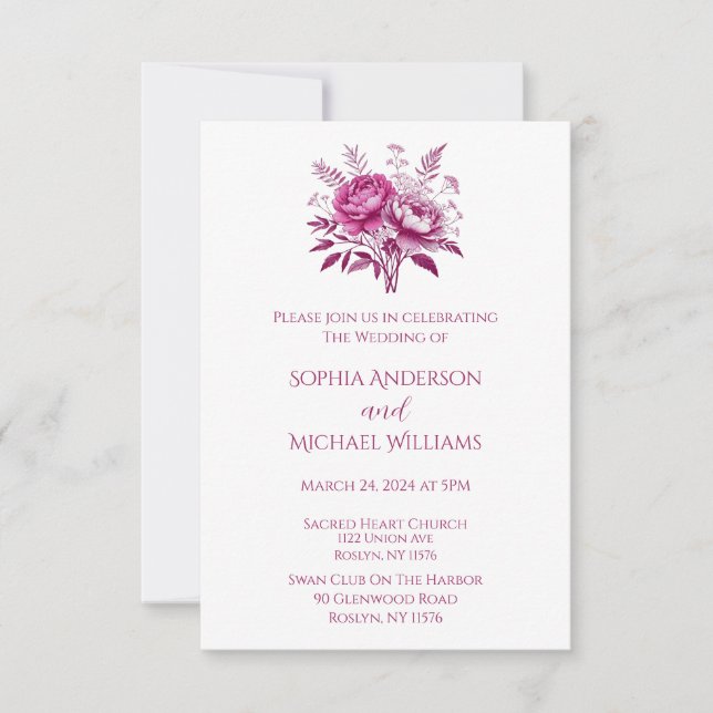 Watercolor Magenta Peony-Wedding Thema Einladung (Vorderseite)