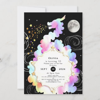 Watercolor Magic Dragon Birthday Einladung
