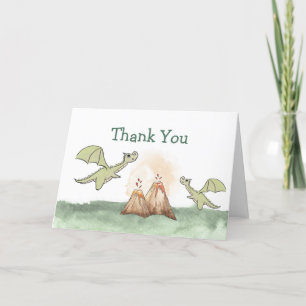 Watercolor Magic Dragon Mountain Boy Baby Dusche Dankeskarte