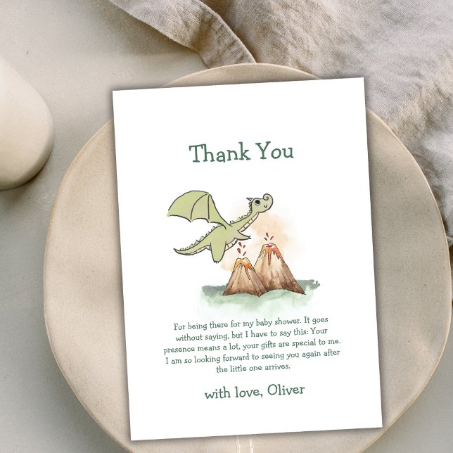 Watercolor Magic Dragon Mountain Boy Baby Dusche Dankeskarte (Watercolor Magic Dragon Mountain Boy Baby Shower Thank You Card)