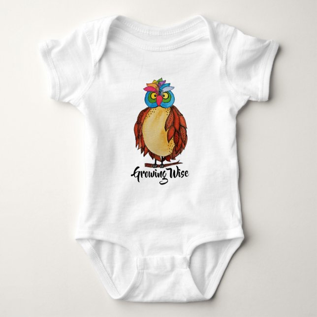 Watercolor Magical Owl mit Regenbogenfedern Baby Strampler (Vorderseite)