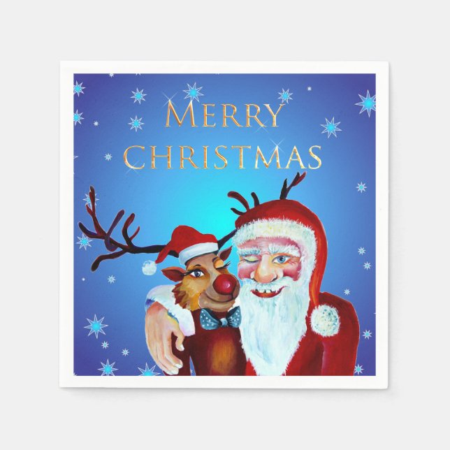 Watercolor Magical Santa Claus Smiling Rudolph Serviette (Vorderseite)