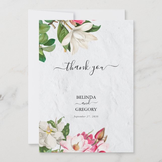Watercolor Magnolia Blume Hochzeit Dankeskarte (Vorderseite)