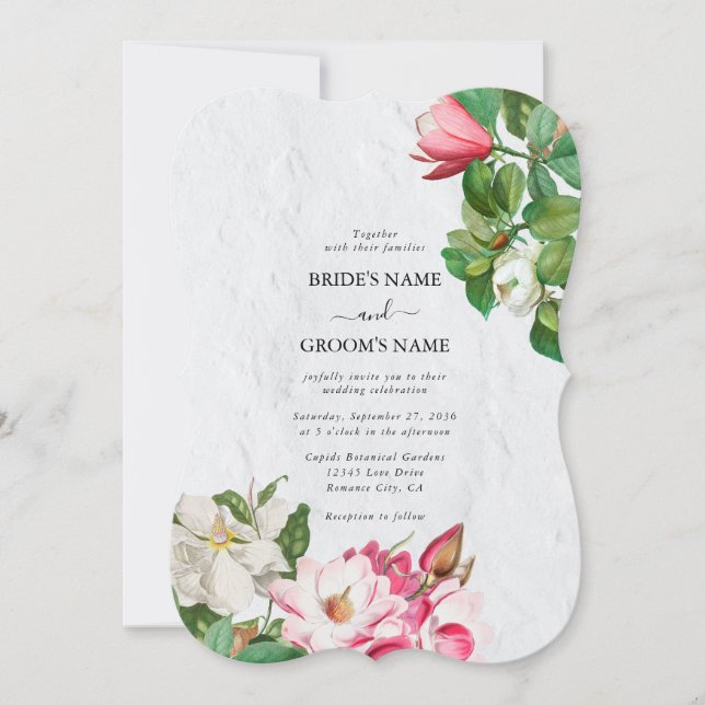 Watercolor Magnolia Blume Hochzeit Einladung (Vorderseite)