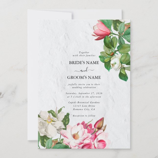 Watercolor Magnolia Blume Hochzeit Einladung (Vorderseite)
