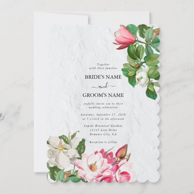 Watercolor Magnolia Blume Hochzeit Einladung (Vorderseite)
