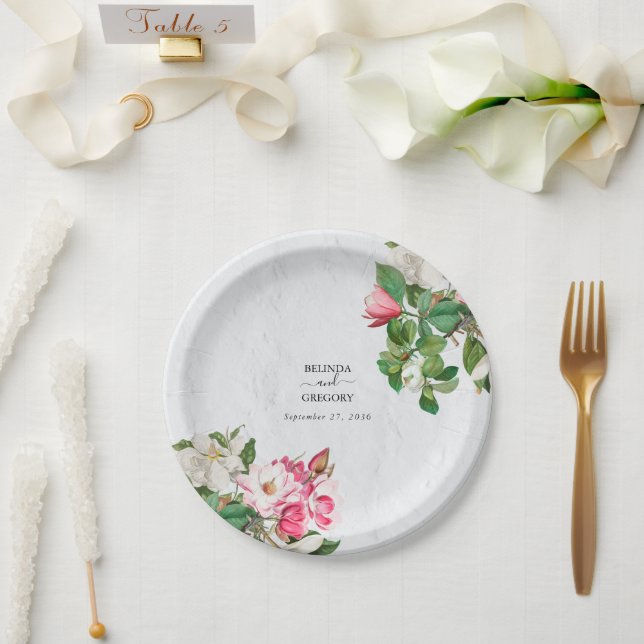 Watercolor Magnolia Blume Hochzeit Pappteller (Hochzeit)