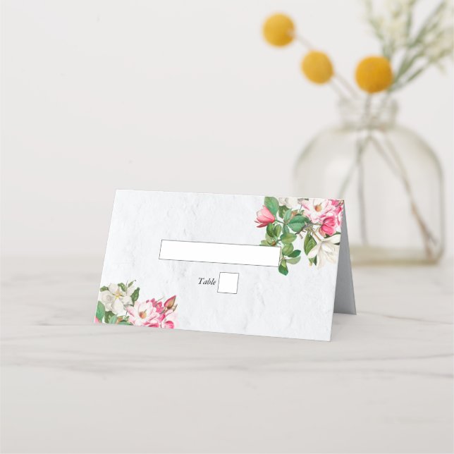 Watercolor Magnolia Blume Hochzeit Platzkarte (Vorderseite)