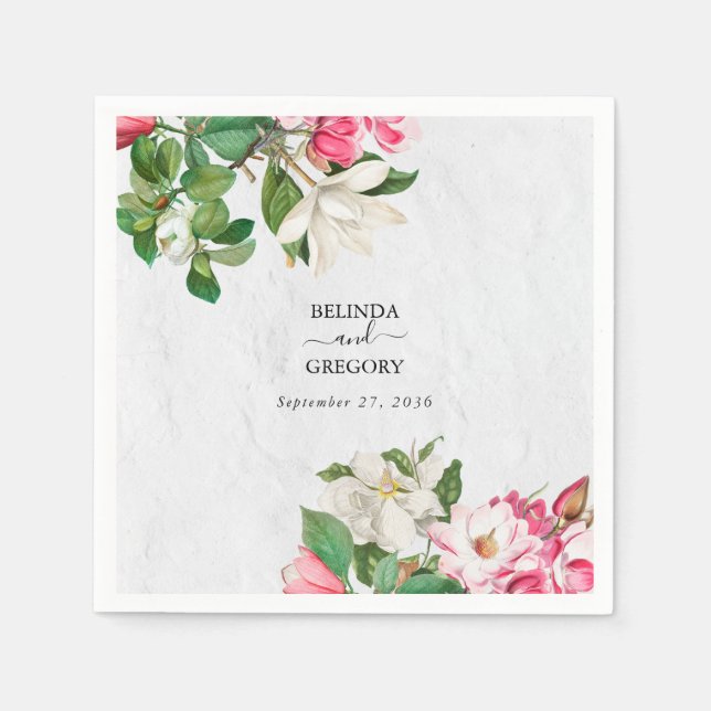 Watercolor Magnolia Blume Hochzeit Serviette (Vorderseite)