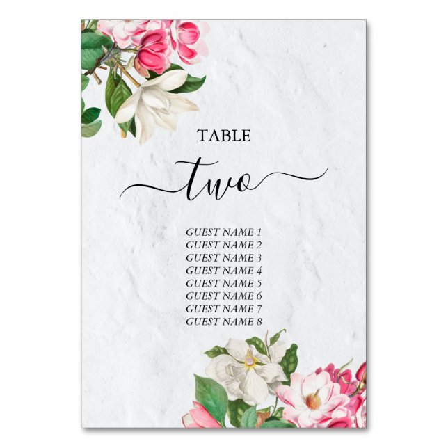Watercolor Magnolia Blume Hochzeit Tischnummer (Vorderseite)