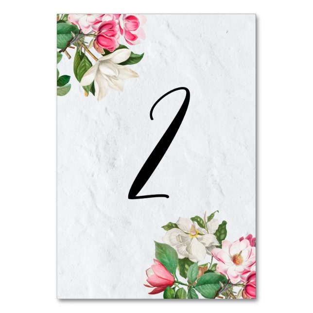 Watercolor Magnolia Blume Hochzeit Tischnummer (Vorderseite)