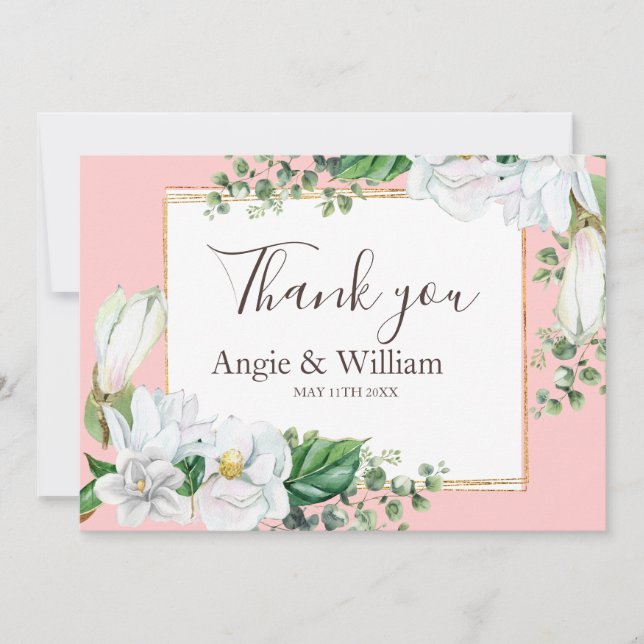Watercolor Magnolia Blush Wedding Danke (Vorderseite)