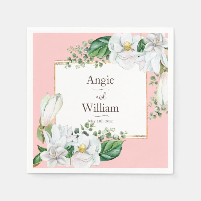 Watercolor Magnolia Blush Wedding Serviette (Vorderseite)