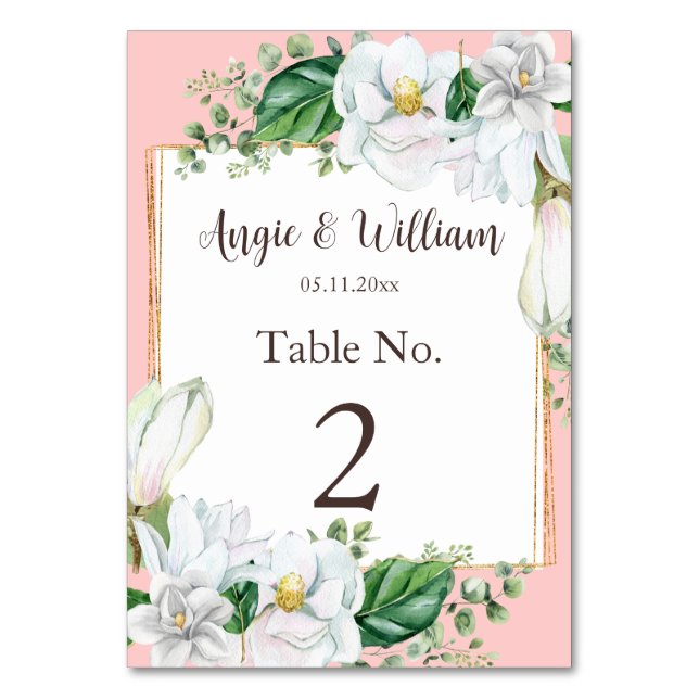 Watercolor Magnolia Blush Wedding Tischnummer (Vorderseite)