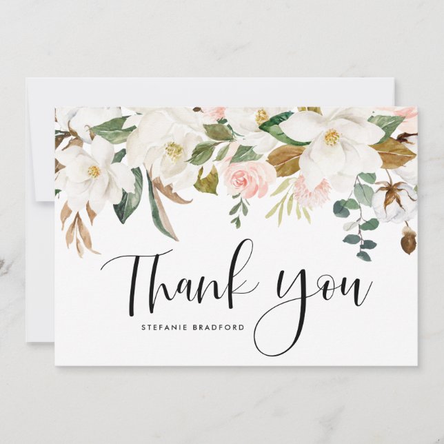 Watercolor Magnolia Cotton Garland Dankeskarte (Vorderseite)