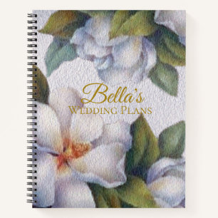 Watercolor Magnolia Gold Script Hochzeitspläne Notizbuch
