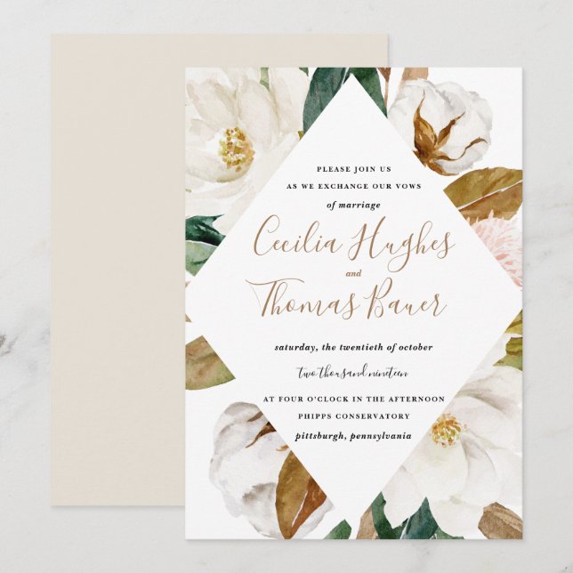 Watercolor Magnolia Hochzeit Einladung (Vorne/Hinten)